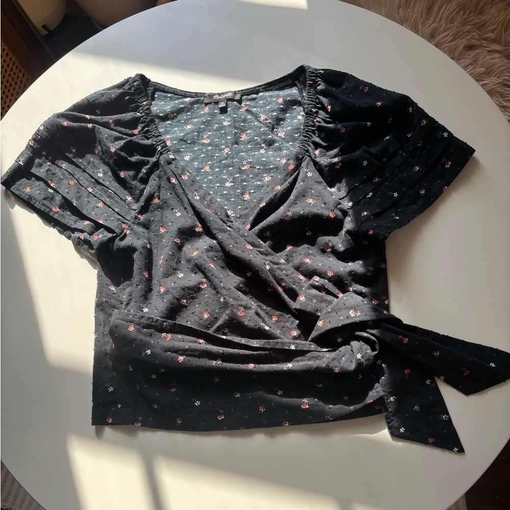 Madewell Black Floral Wrap Blouse